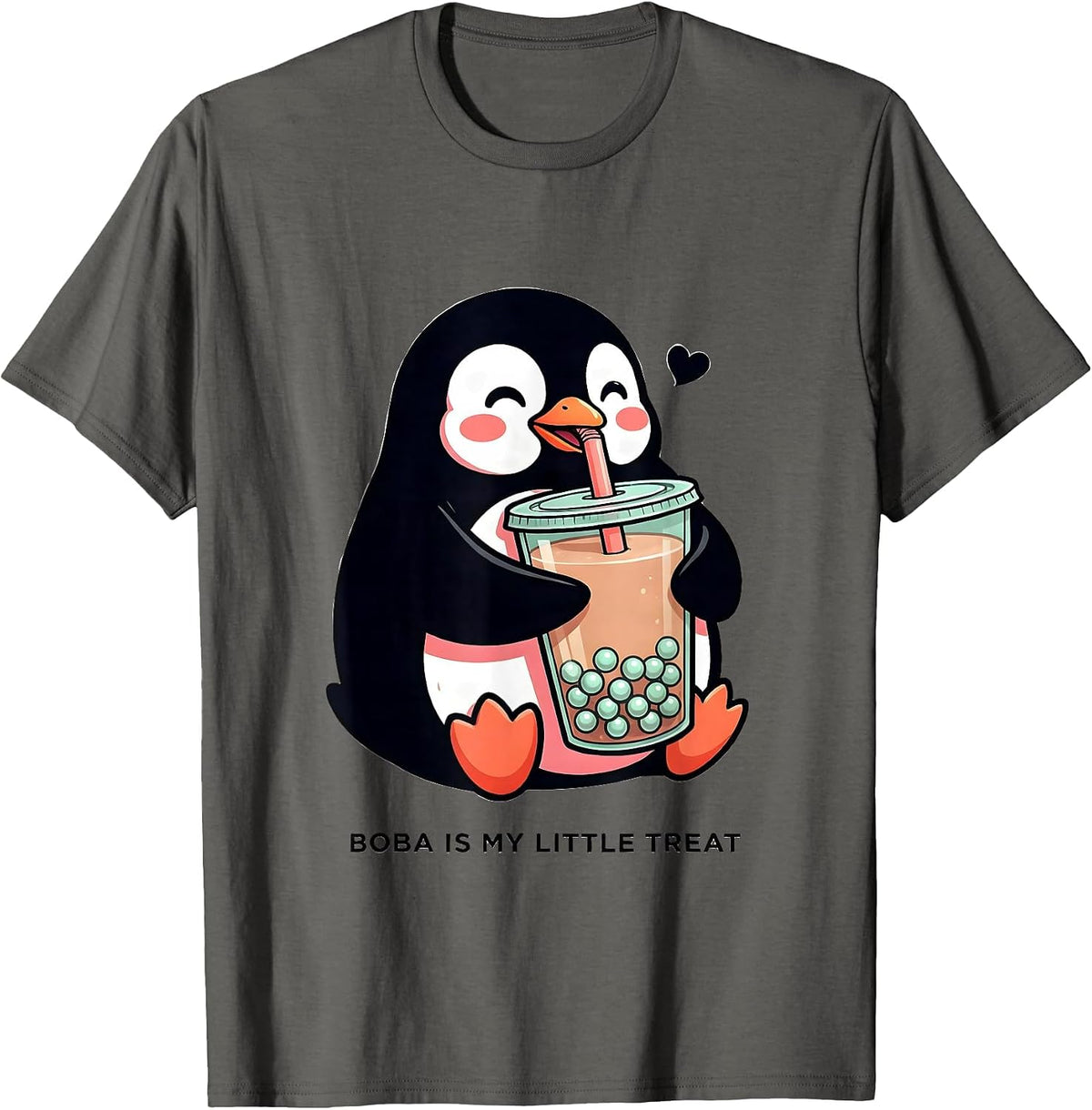 Men's Boba Is My Little Treat Cute Kawaii Penguin Bubble Tea Lover T-Shirt - Asphalt Grey