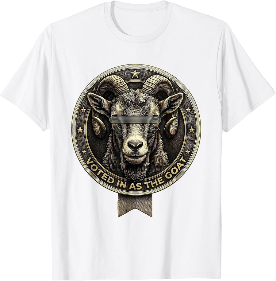 Men's Voted In As The Goat Cool Goat With Sunglasses Funny Animal T-Shirt - White