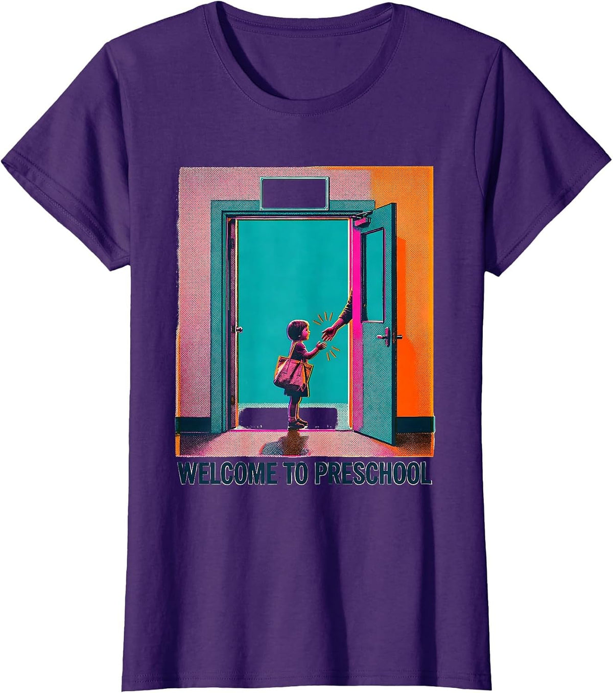 Women's Welcome To Preschool Risograph Playful Teacher Appreciation T-Shirt - Purple