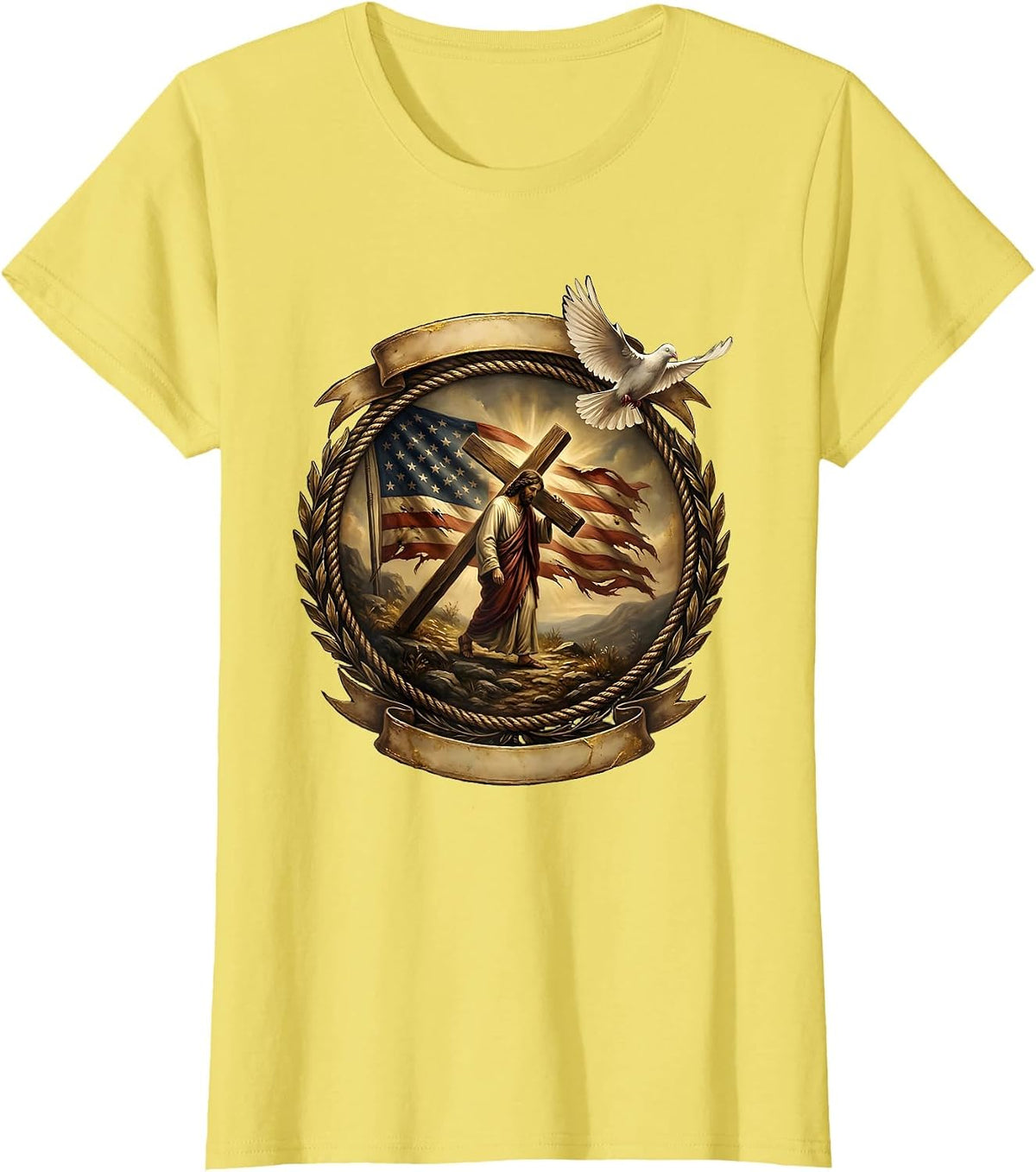 Jesus Carrying the Cross Up the Hillside T-Shirt - Lemon Yellow