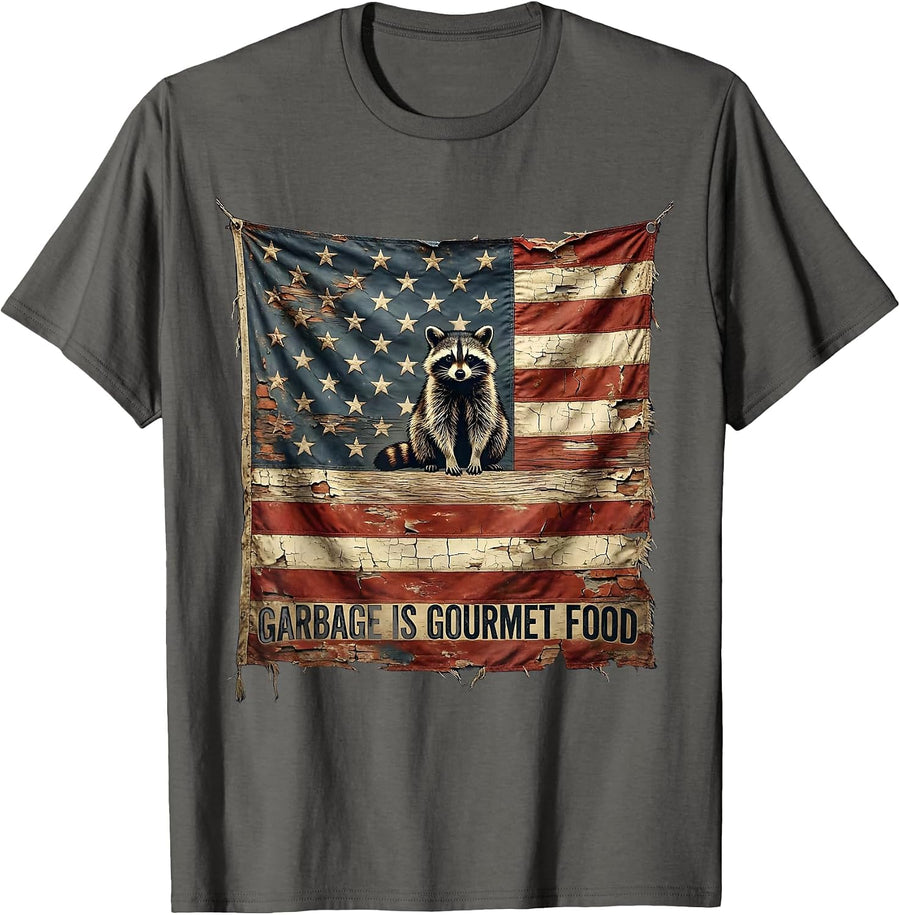 Garbage Is Gourmet Food Funny Raccoon Design T-Shirt - Asphalt Grey