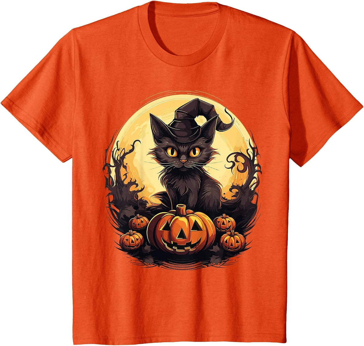 Halloween Black Cat T-Shirt - Orange