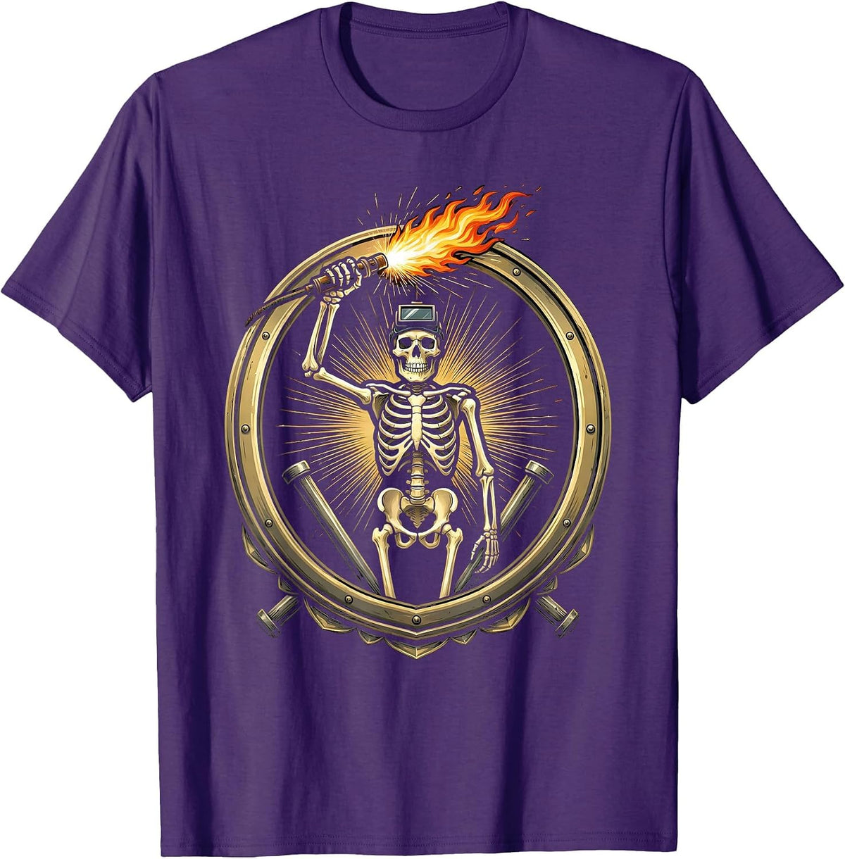 Men's Skeletal Welder Torch Scepter Dark Art Design T-Shirt - Purple