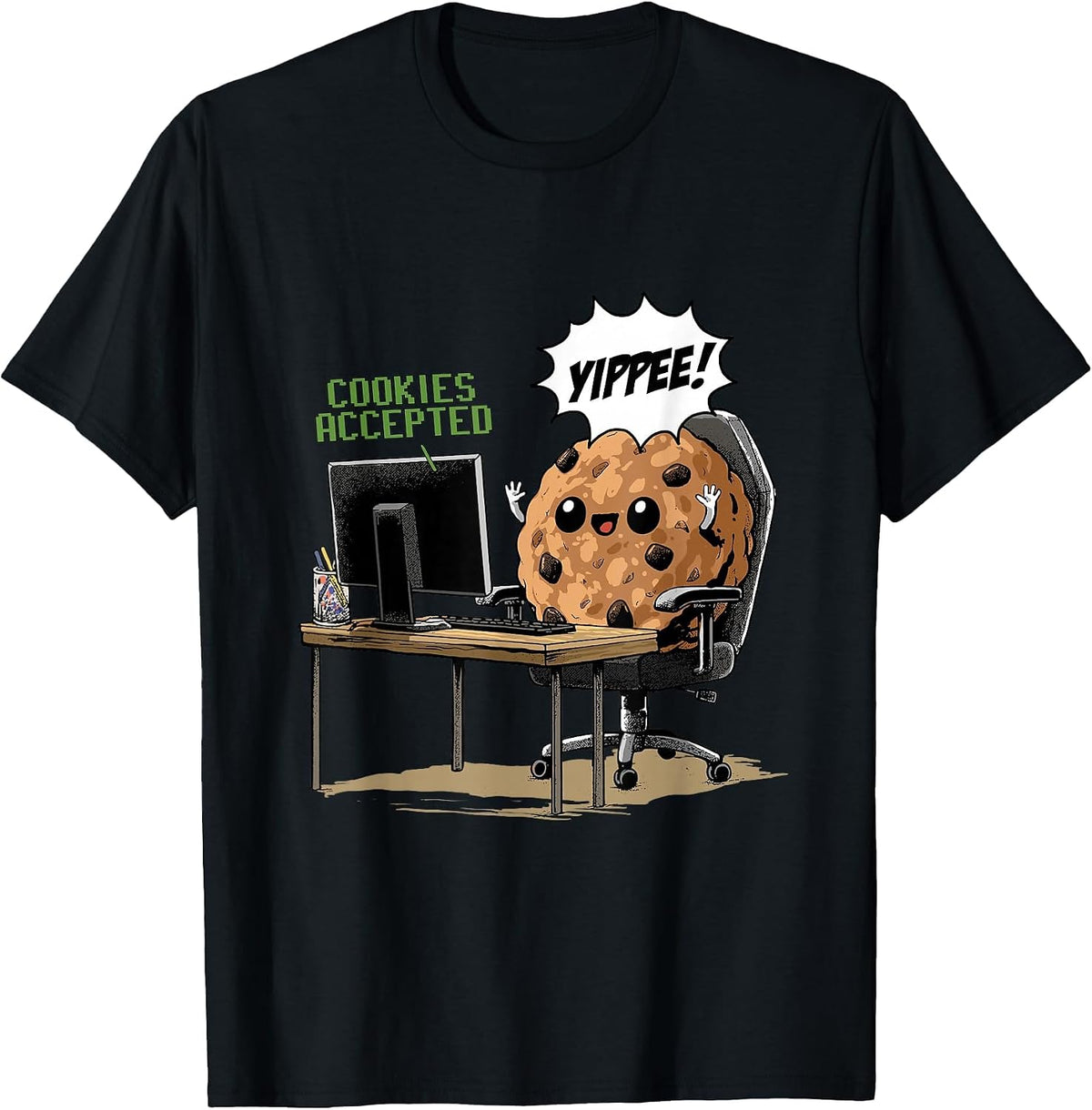 Cookies Accepted Nerd Shirt Funny Computer Internet Coder T-Shirt, Men, Black, Medium - As Pictured
