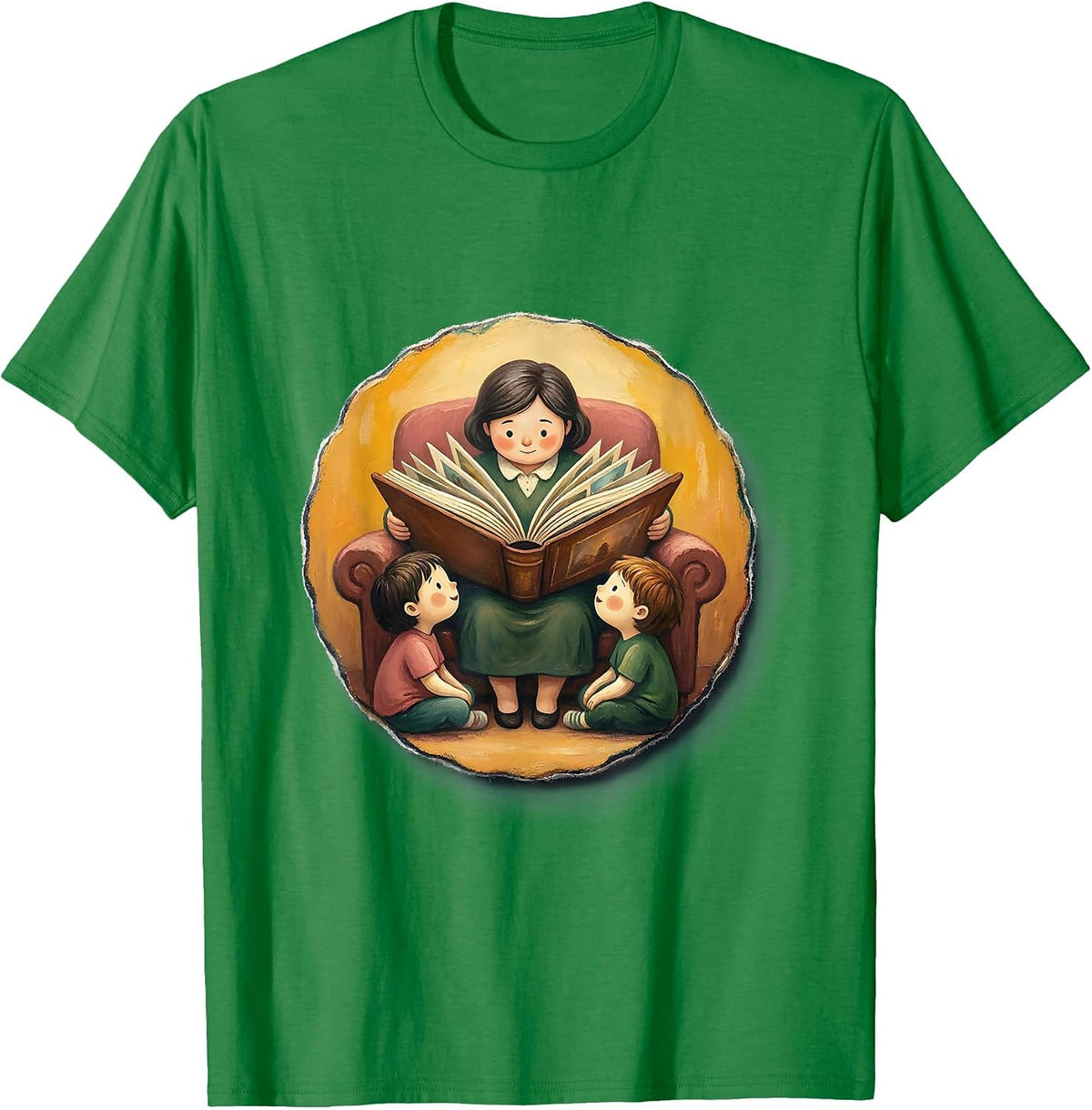 Men's Preschool Teacher Reading Circle Time Illustration T-Shirt - Kelly Green