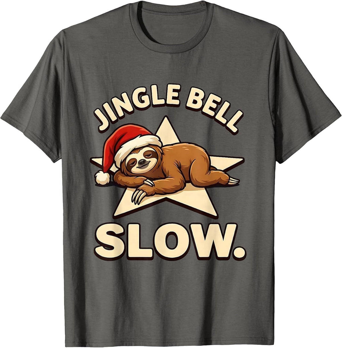 Men's Jingle Bell Slow Funny Sloth Lover Christmas Ugly Sweater T-Shirt - Asphalt Grey