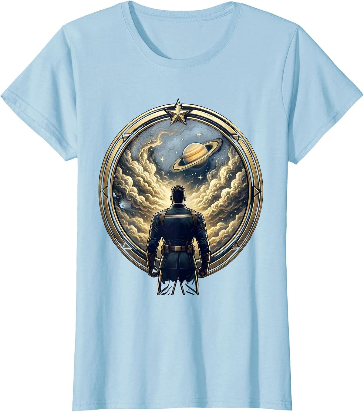Women's Space Commander Gazing at Nebula Graphic T-Shirt - Baby Blue