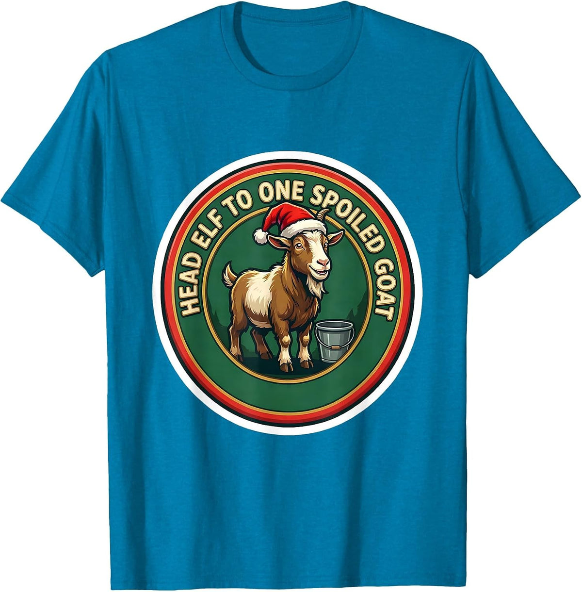 Head Elf To One Spoiled Goat Funny Farm Animal Christmas T-Shirt - Sapphire Blue