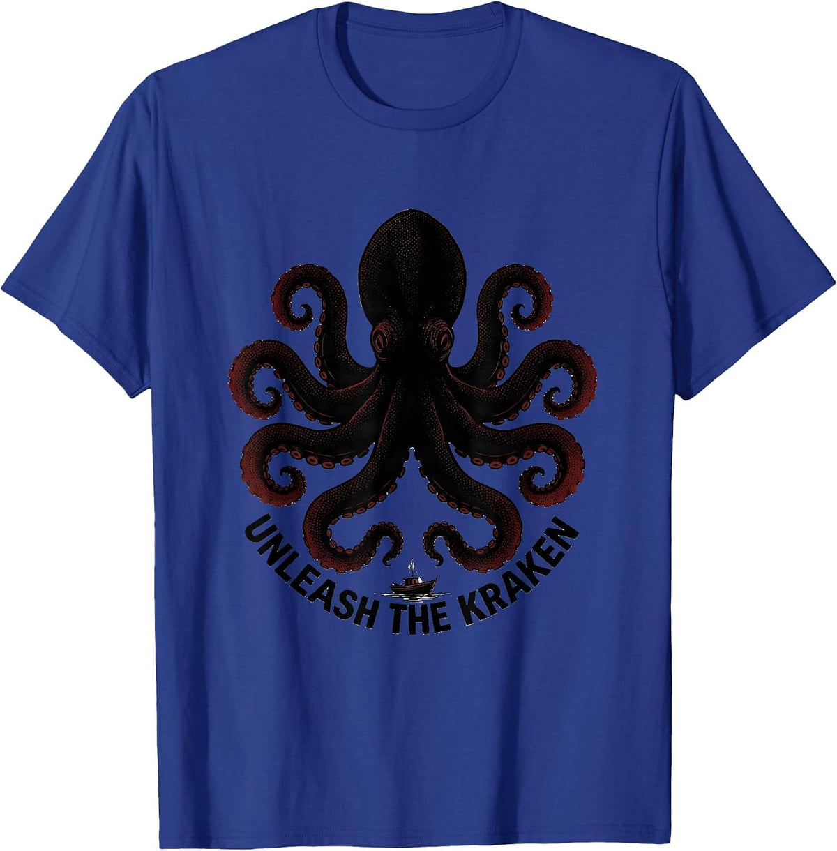Unleash The Kraken Blackwork Dotwork Octopus Lover Vintage T-Shirt - Royal Blue
