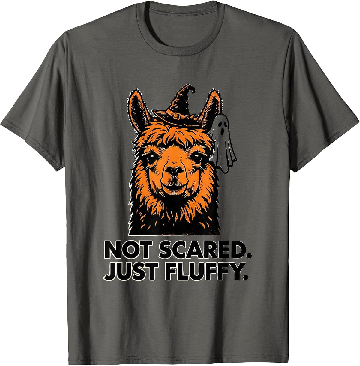 Not Scared Just Fluffy Funny Llama Halloween Novelty Humor T-Shirt - Asphalt Grey