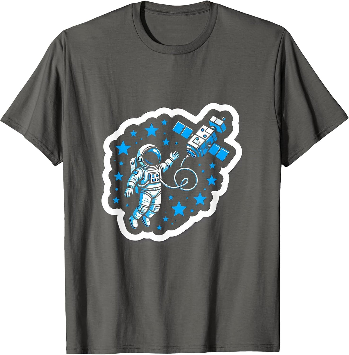 Men's Astronaut Drifting Away From Spaceship Design T-Shirt - Asphalt Grey