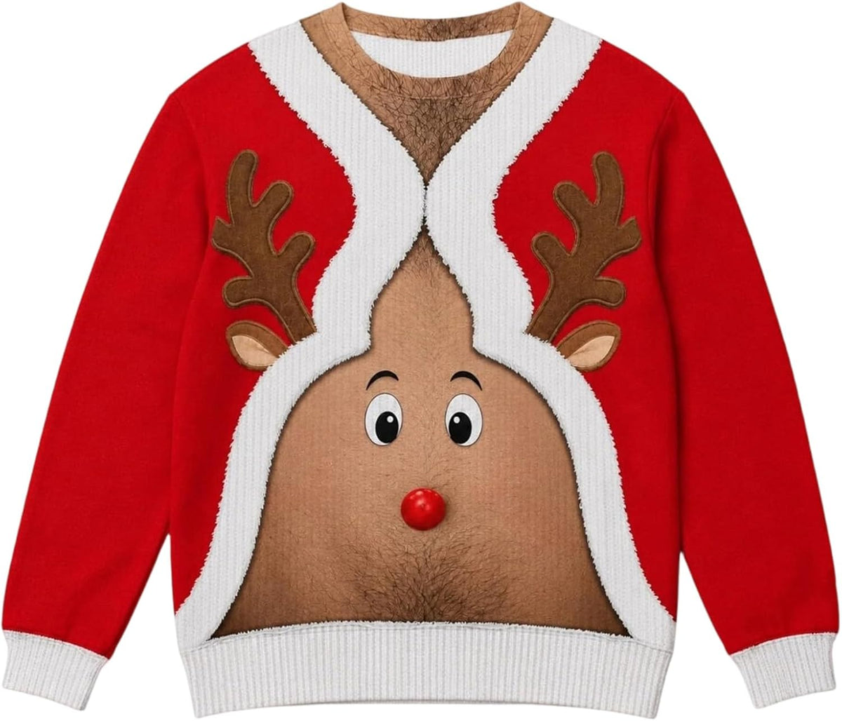 RTRDE Mens Ugly Christmas Sweater Crew Neck Knit Sweatshirt - Beige