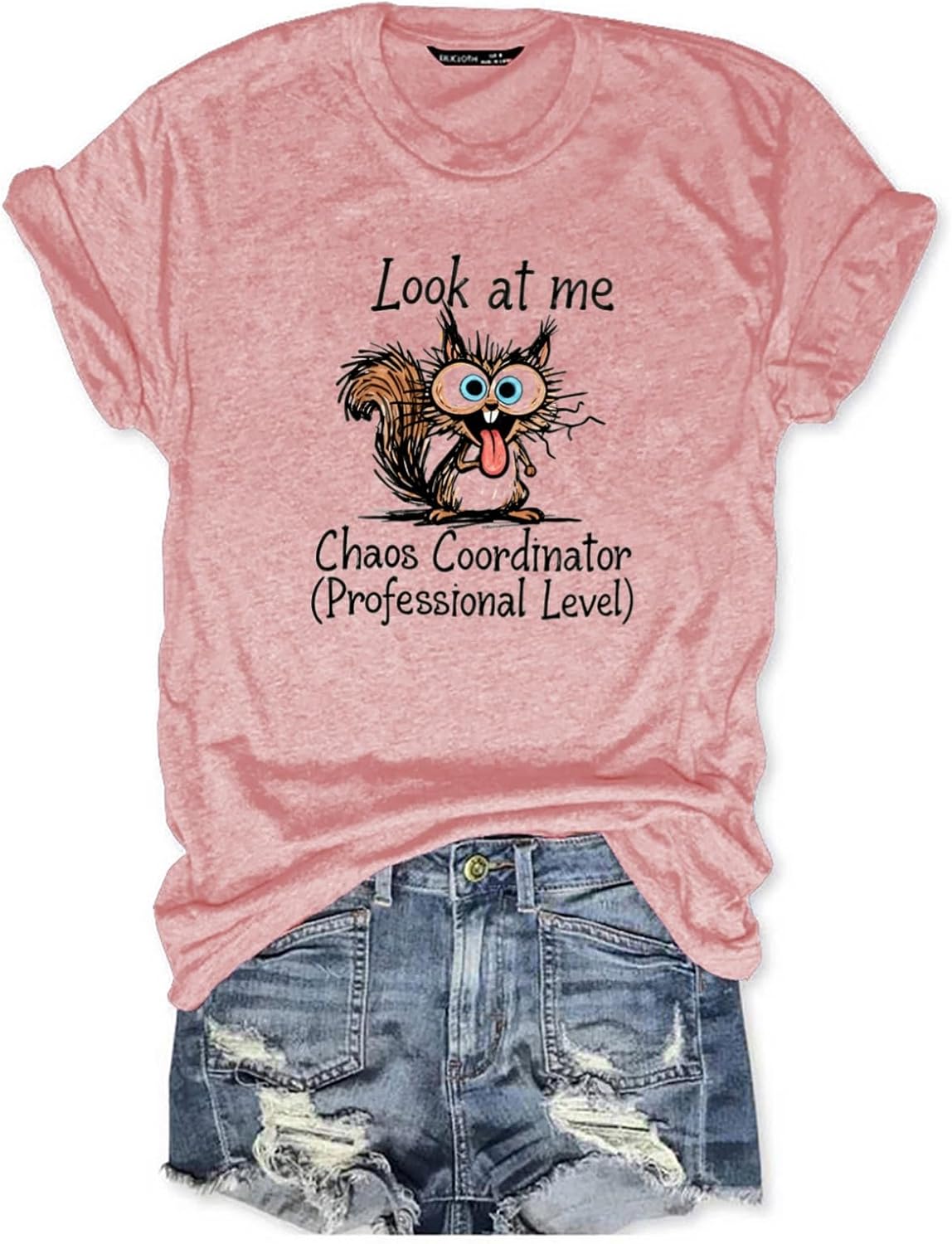 Women's Funny Chaos Coordinator Squirrel Graphic Tees Short Sleeve Tops - Pink