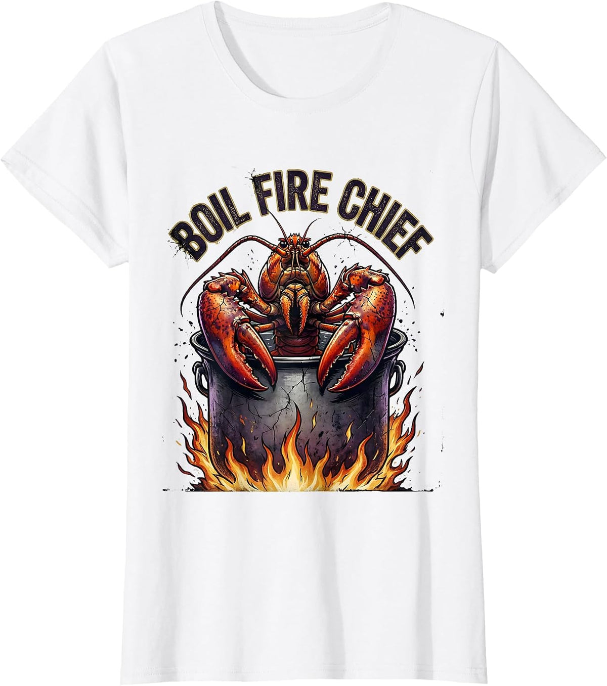 Boil Fire Chief Distressed Mardi Gras Crawfish Carnival T-Shirt - White