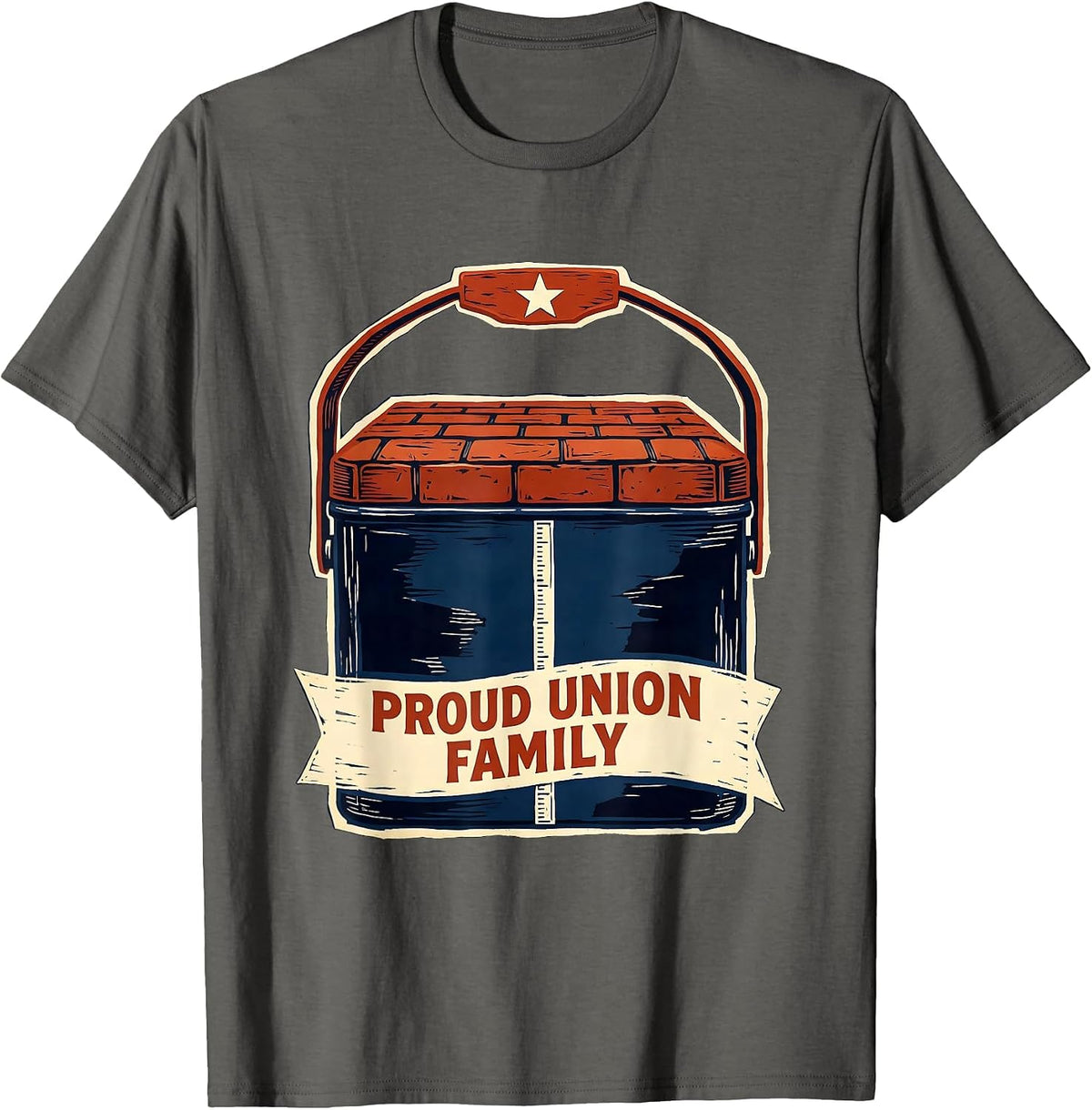 Men's Proud Union Family Linocut Labor Day Union Worker Solidarity T-Shirt - Asphalt Grey