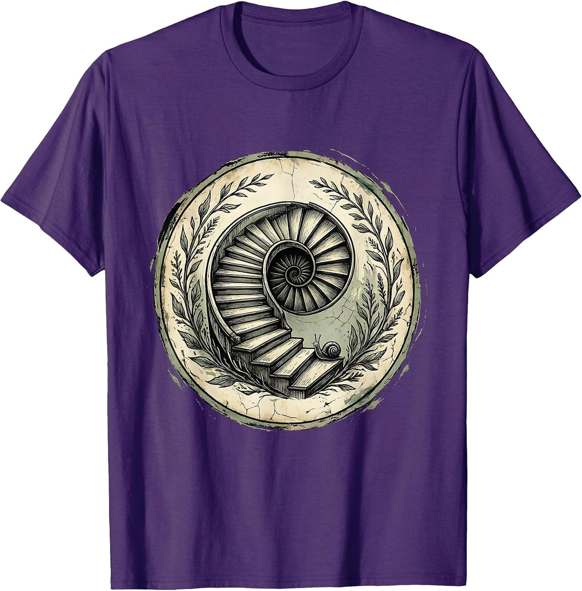 Snail Climbing Spiral Staircase Illustration T-Shirt - Purple