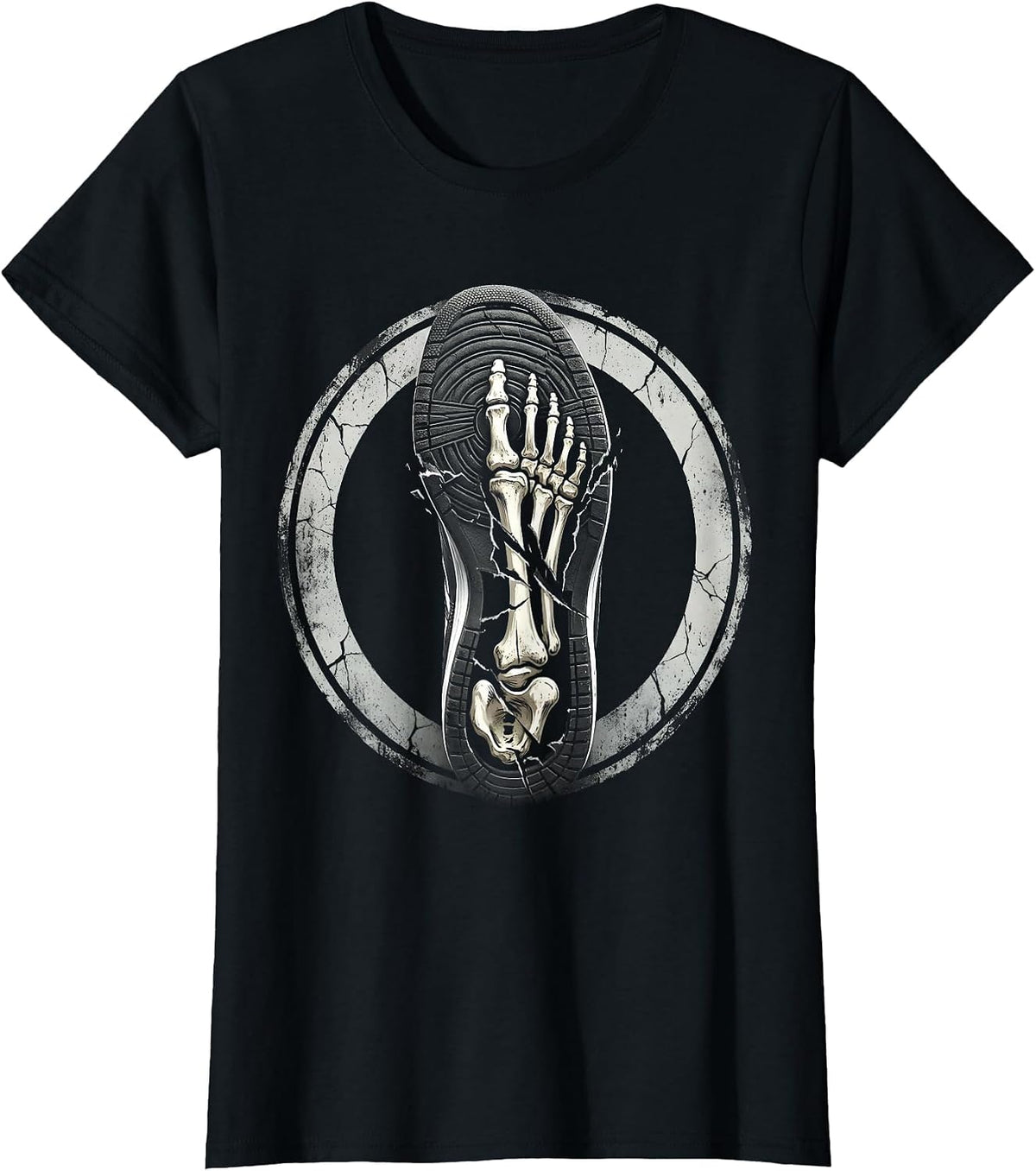 Grunge Worn Sneaker Sole With Exposed Bones T-Shirt - Black