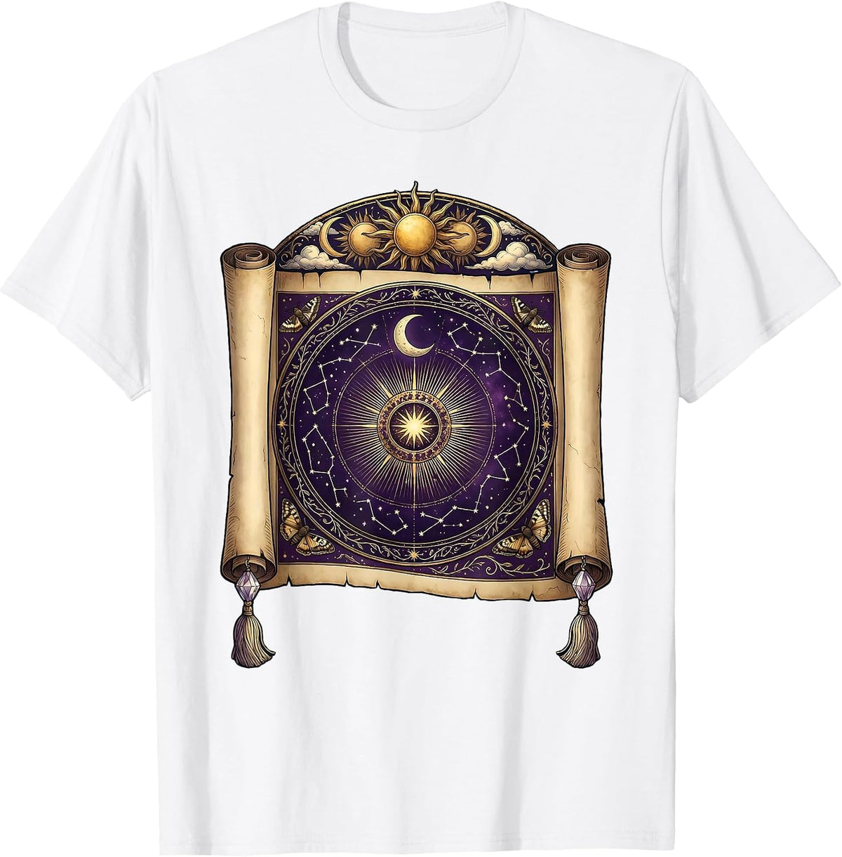 Men's Celestial Sky Map Scroll Illustration T-Shirt - White