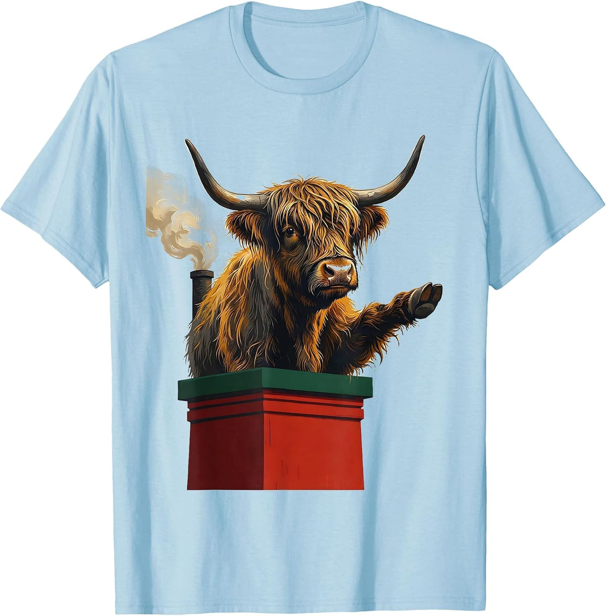 Men's Shaggy Highland Cow Cozy Farm Holiday Humor T-Shirt - Baby Blue