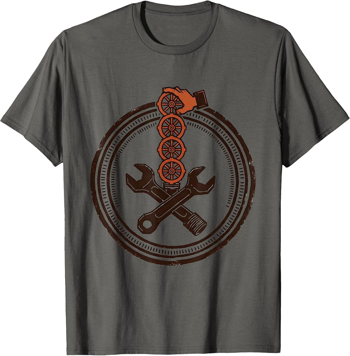 Sealed Pipe Wrench Badge Funny Plumber Occupational Humor T-Shirt - Asphalt Grey