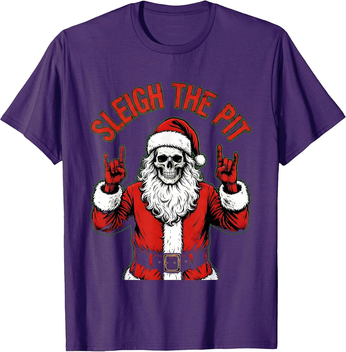 Sleigh The Pit Punk Metal Heavy Metal Christmas Santa T-Shirt - Purple