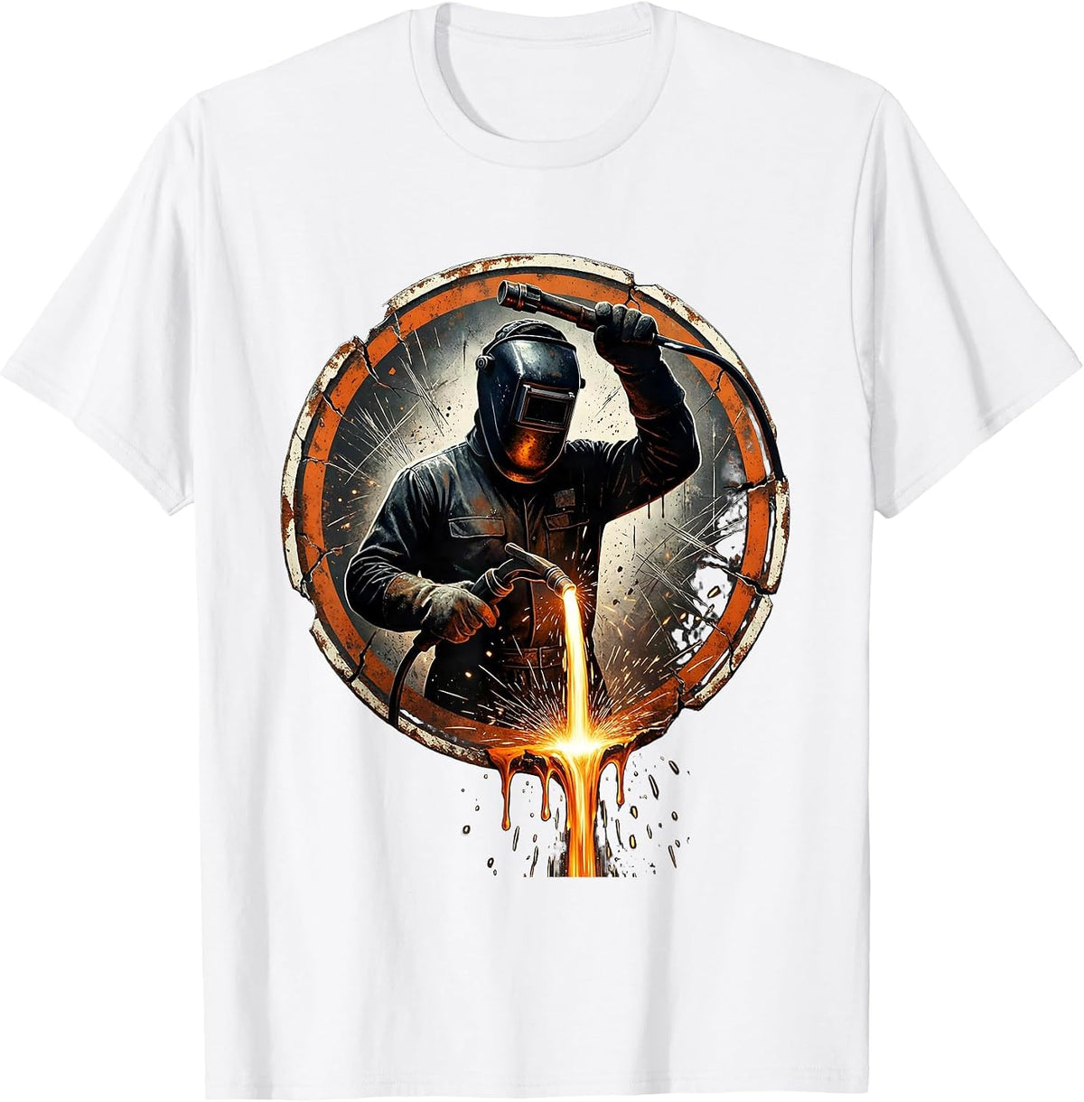 Men's Molten Steel Dripping Torch Welder Graphic T-Shirt - White