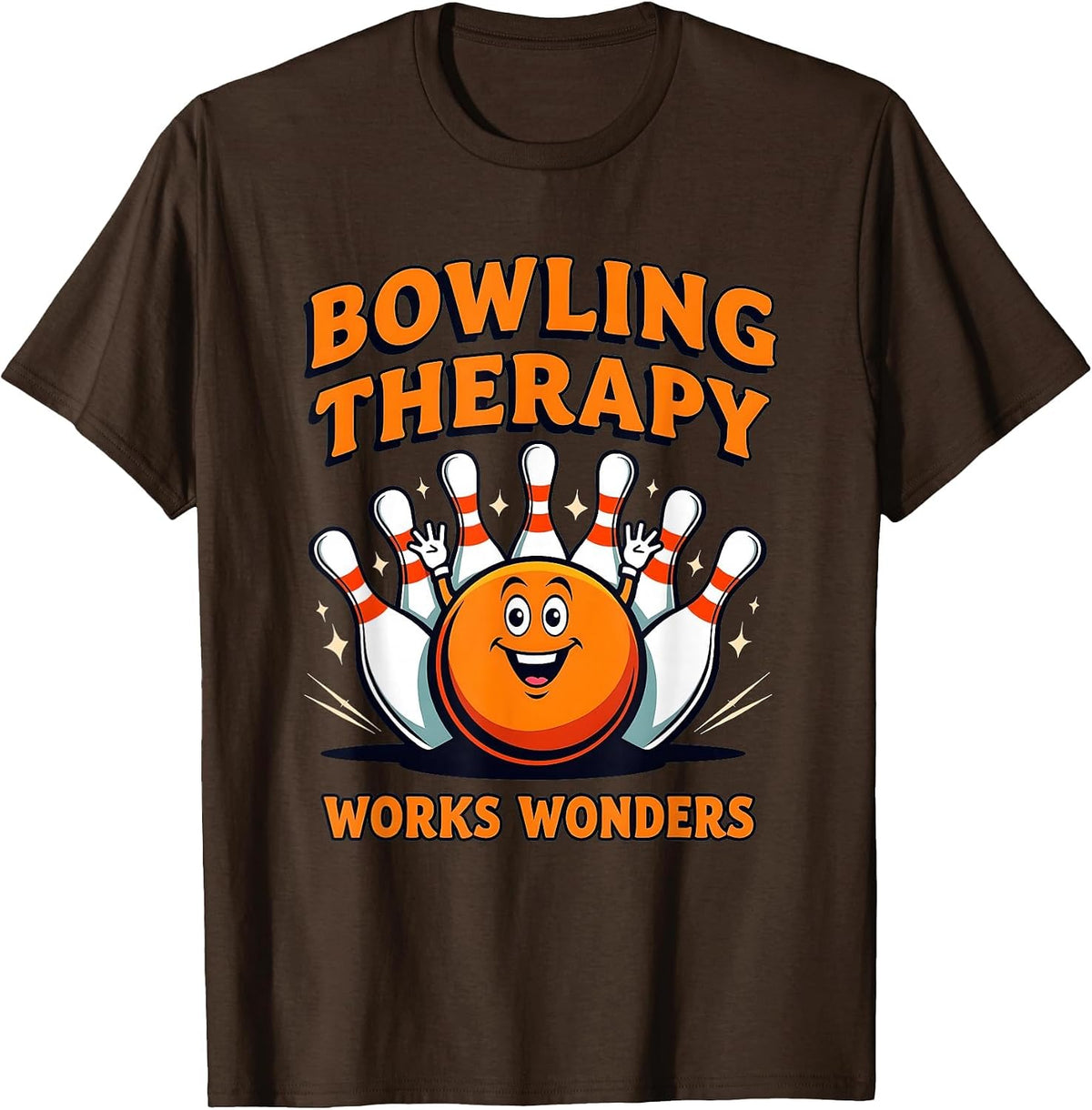 Bowling Therapy Works Wonders Strike Design T-Shirt - Brown