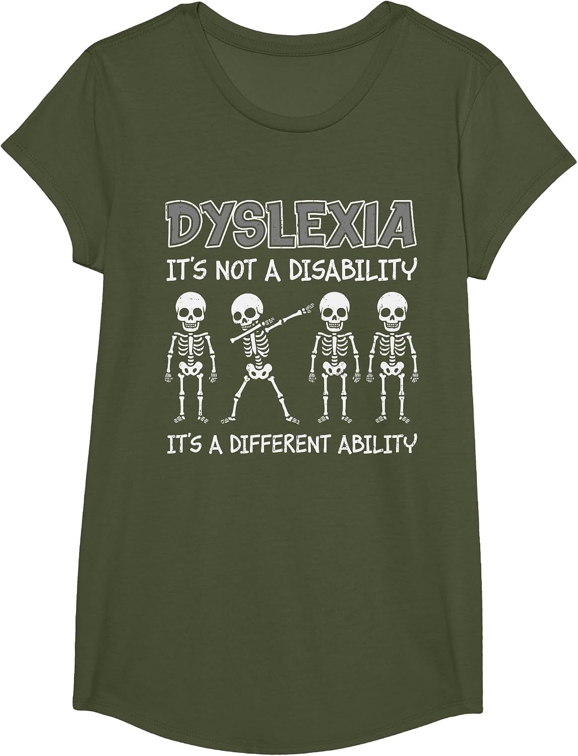 Dyslexia Awareness Skeleton Ribbon Silver Specialist Boy Kid T-Shirt - Girls Olive Green