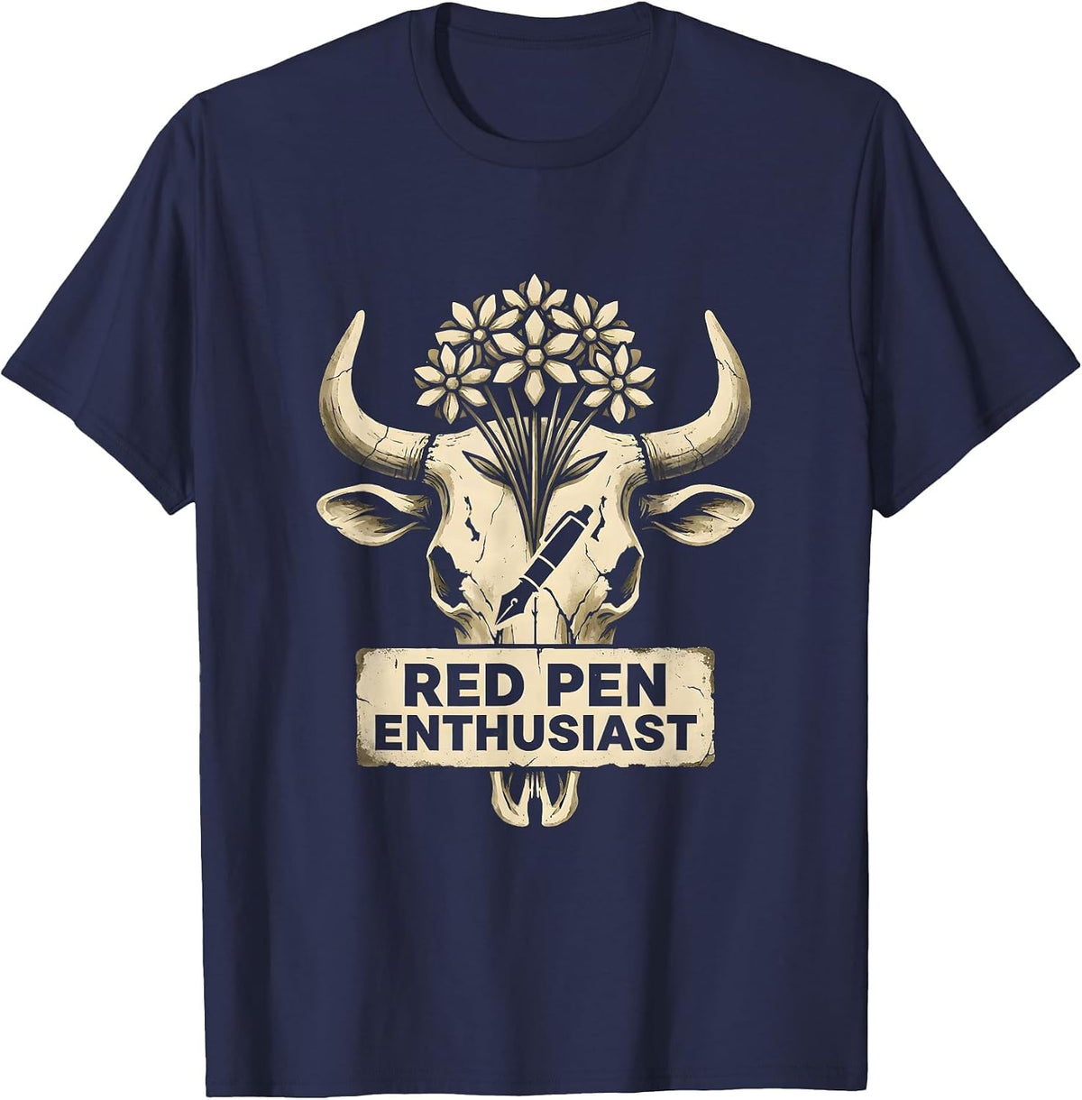 Men's Red Pen Enthusiast English Teacher Design T-Shirt - Navy Blue