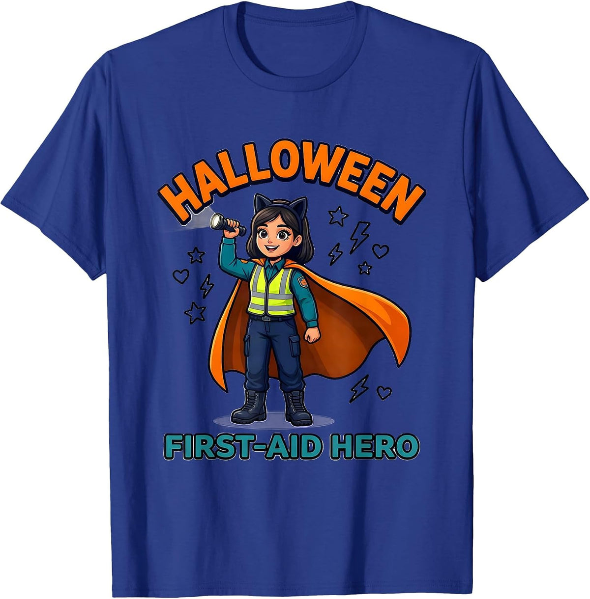 HALLOWEEN FIRST-AID HERO Cartoon Volunteer EMT Halloween T-Shirt - Royal Blue