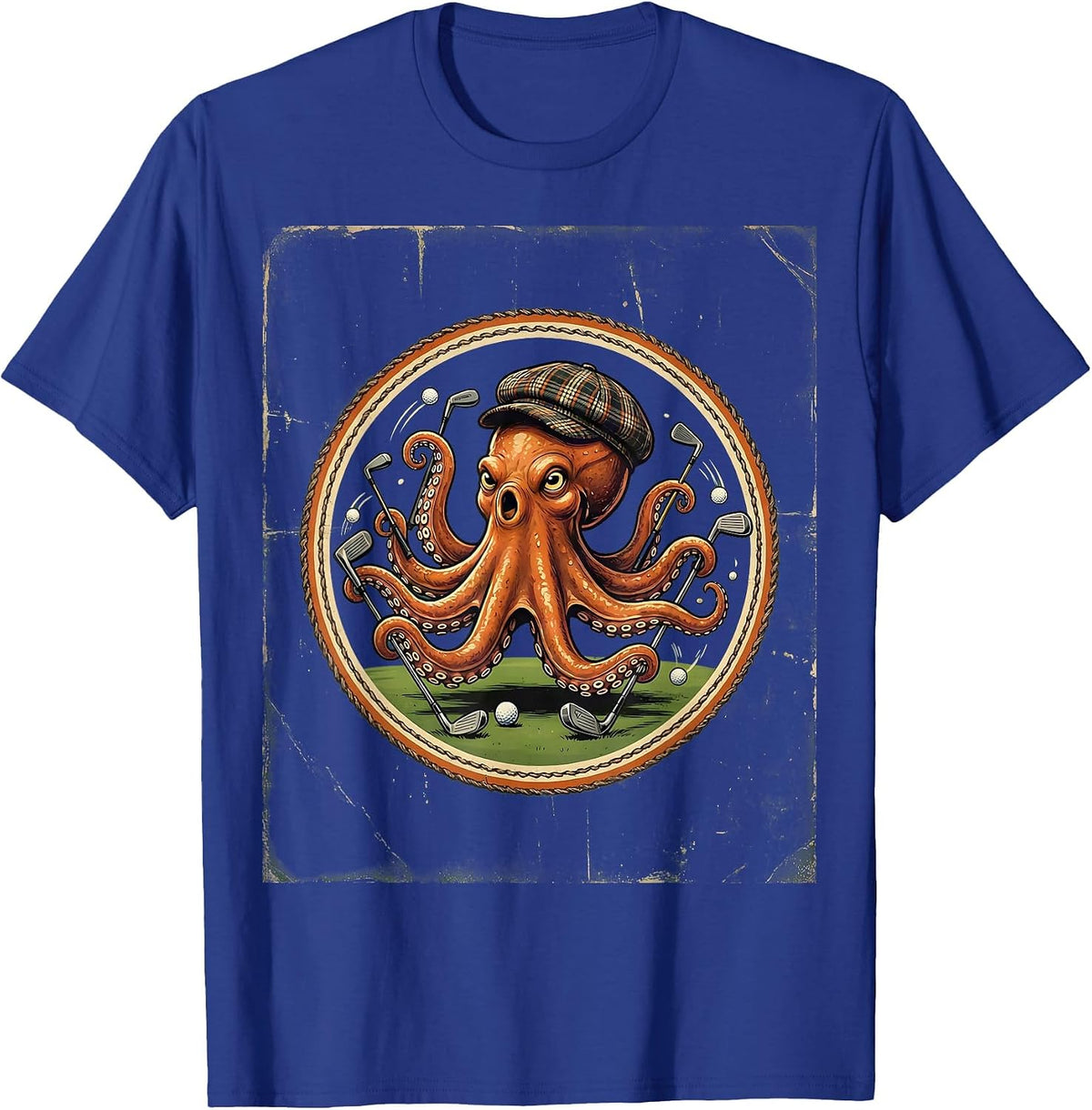 Funny Octopus Golf All 18 Holes Illustration T-Shirt - Royal Blue