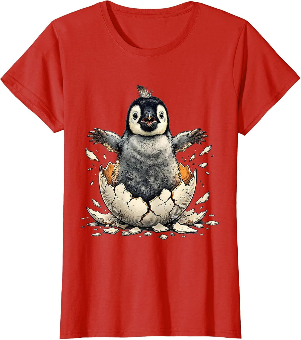 Penguin Hatching From Egg Cute Baby Bird Graphic T-Shirt - Red