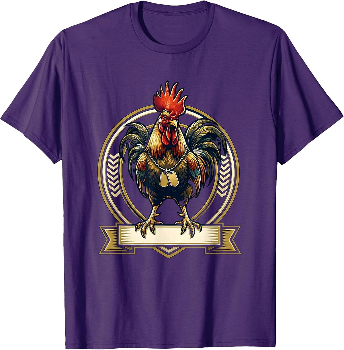 Men's Rooster With Army Dog Tags Graphic Design T-Shirt - Purple