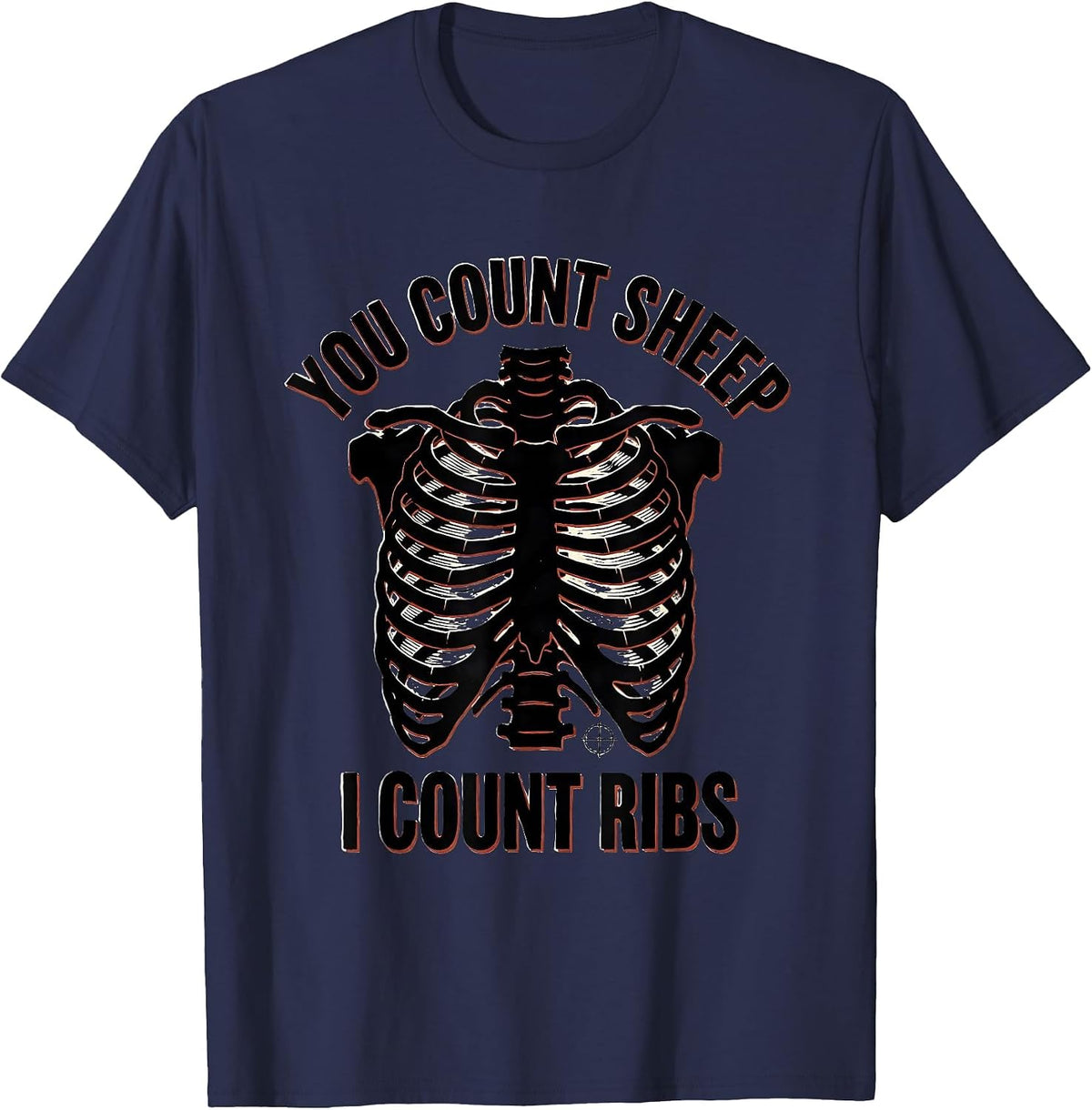 Men's You Count Sheep, I Count Ribs Linocut Radiology Tech Humor T-Shirt - Navy Blue