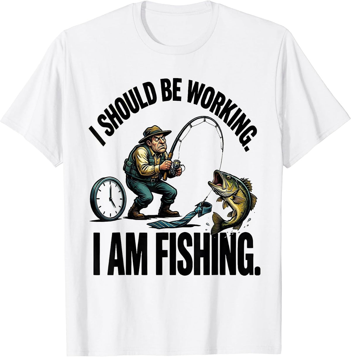 Men's I Should Be Working. I Am Fishing Funny Fisherman Humor T-Shirt - White