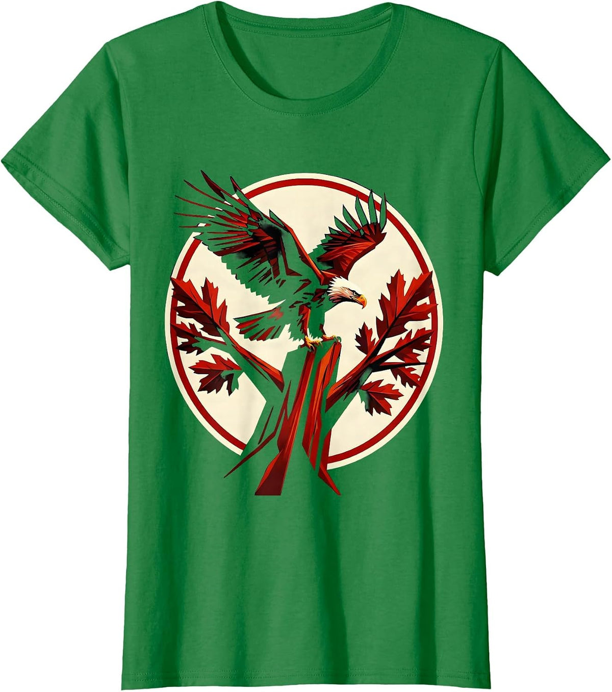 Bald Eagle Perched on German Oak Illustration T-Shirt - Kelly Green