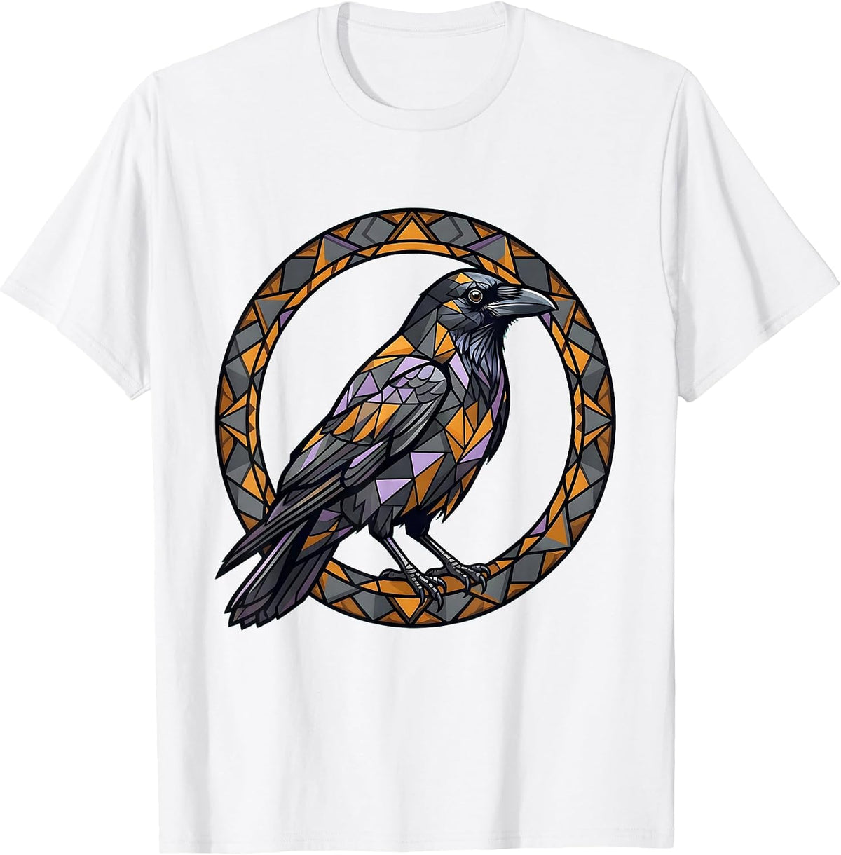 Men's Crow Geometric Tattoo Art Illustration T-Shirt - White
