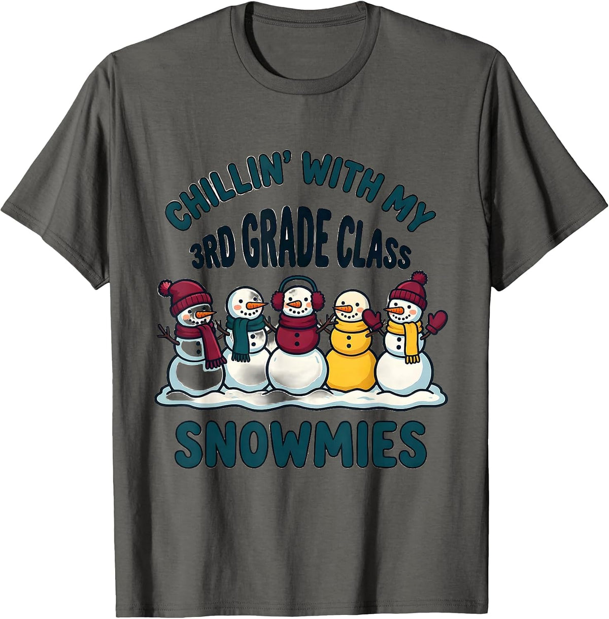 Men's Chillin' With My 3rd Grade Class Snowmies Teacher T-Shirt - Asphalt Grey
