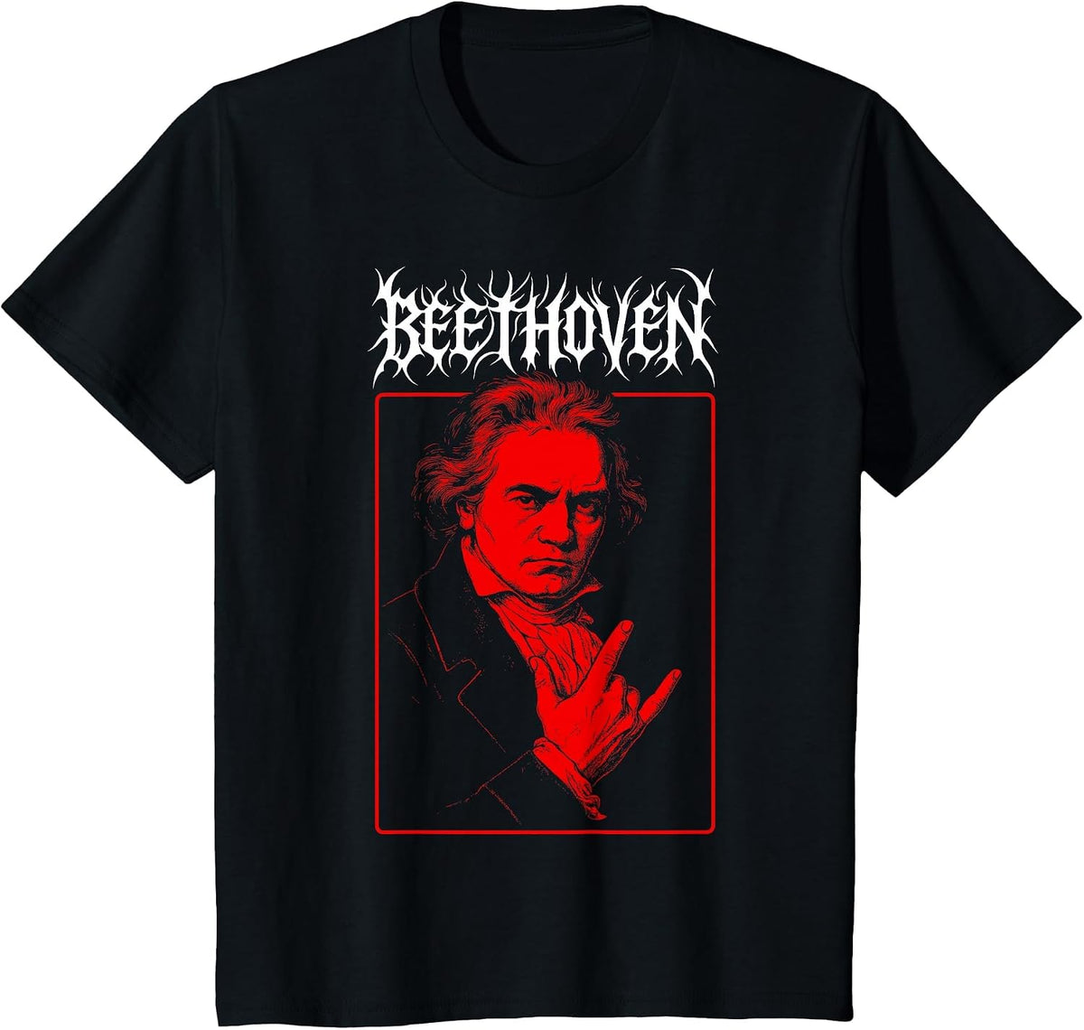 Beethoven Metal Horns, Classical Music Composer Death Metal T-Shirt - Black