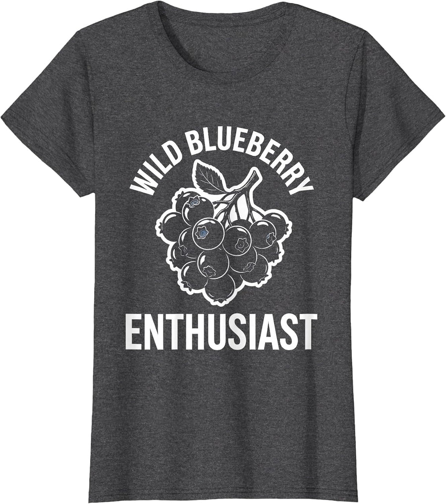 Women's Wild Blueberry Enthusiast Red White and Blueberries T-Shirt - Dark Heather Grey