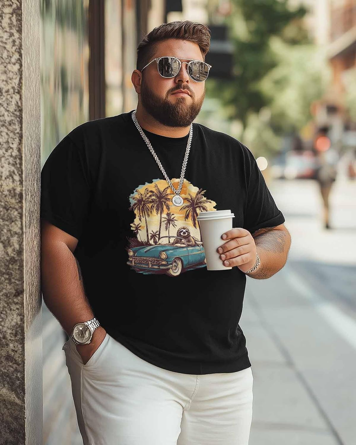 Men's T-Shirt Sloths with A Convertible Graphic Tees Cotton Crew Neck Men's Short Sleeve Basic Tshirts M - size chart
