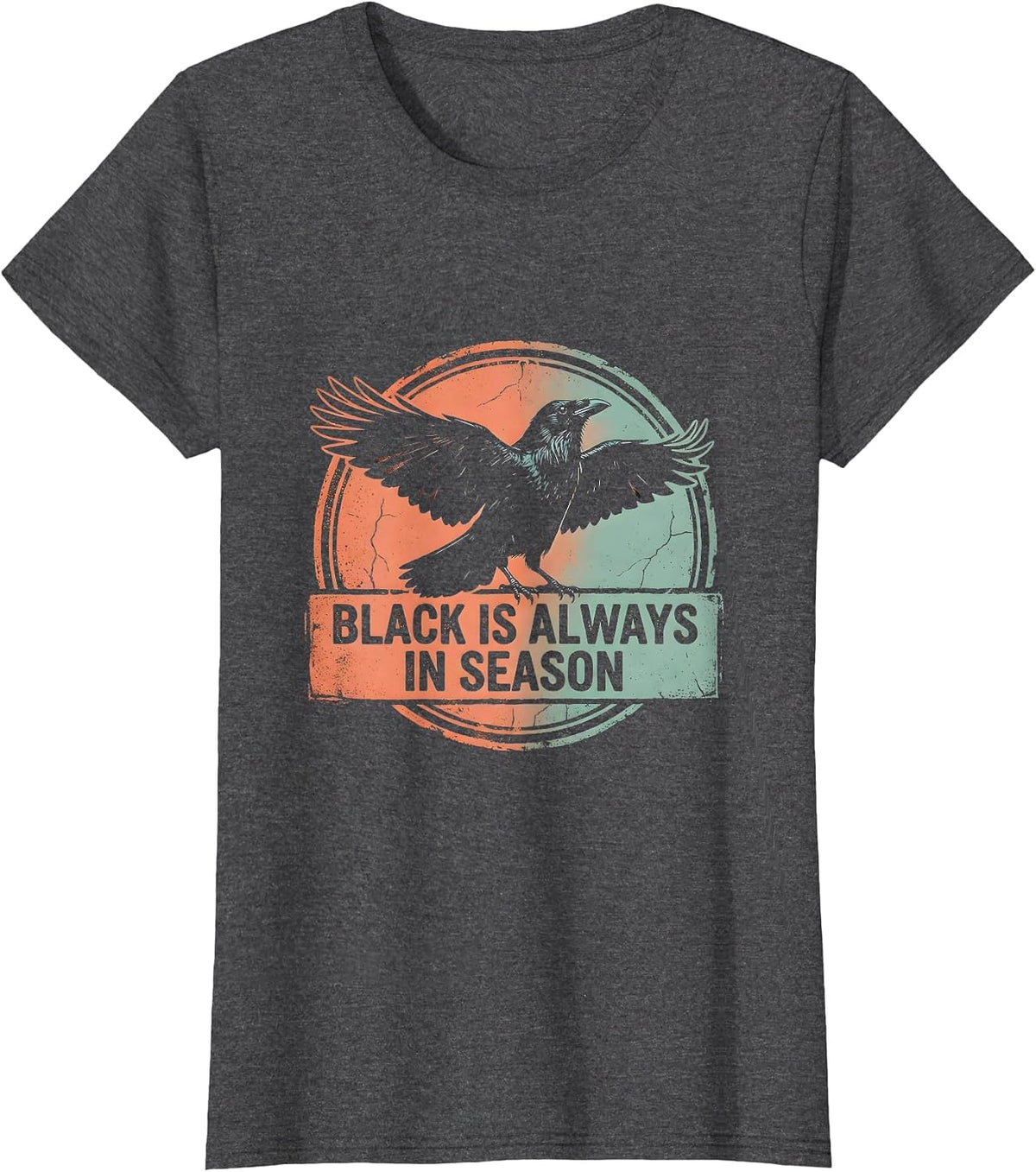 Women's Black Is Always In Season Crow Graphic Design T-Shirt - Dark Heather Grey