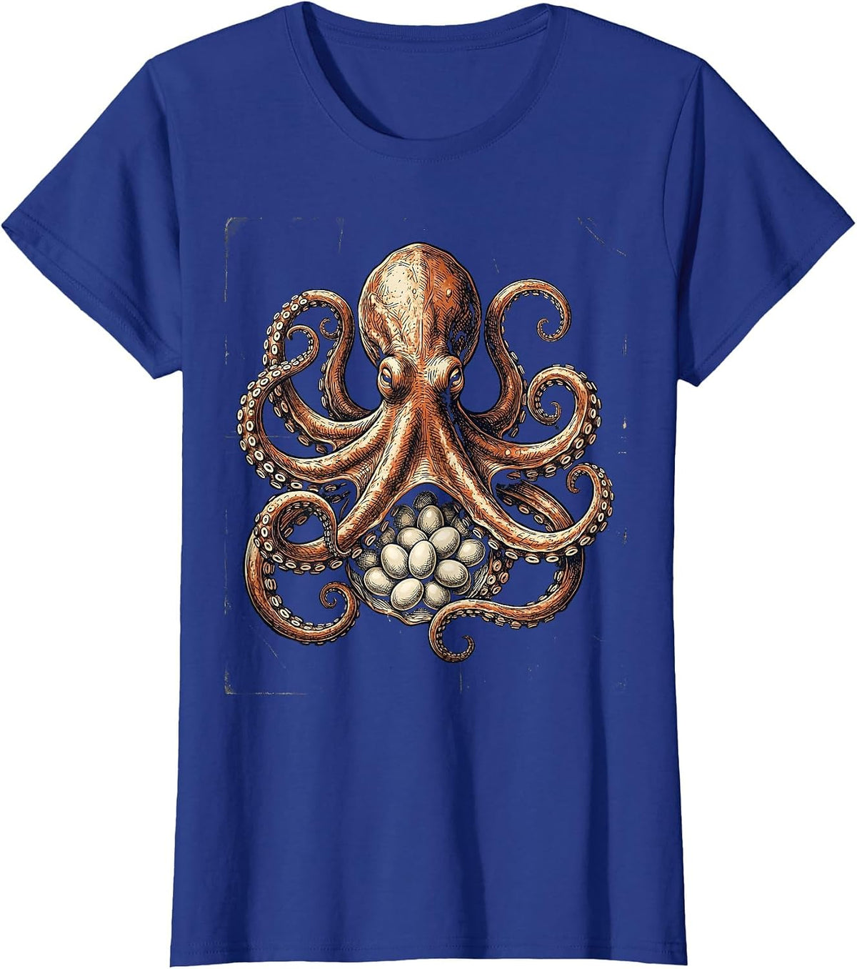 Women's Mother Octopus Guarding Eggs Mama Ocean Art T-Shirt - Royal Blue
