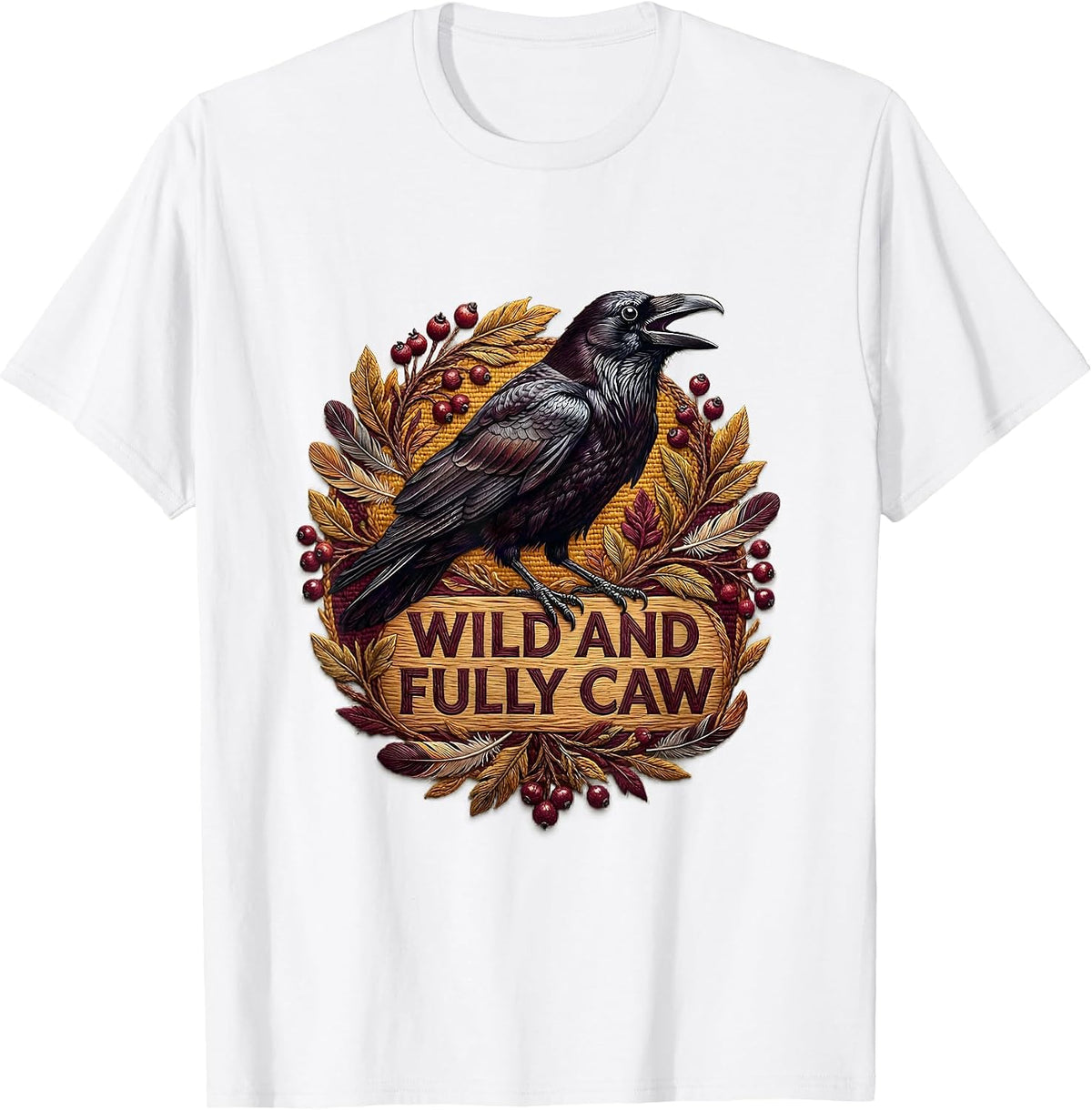 Men's Wild and Fully CAW Crow Nature Design T-Shirt - White