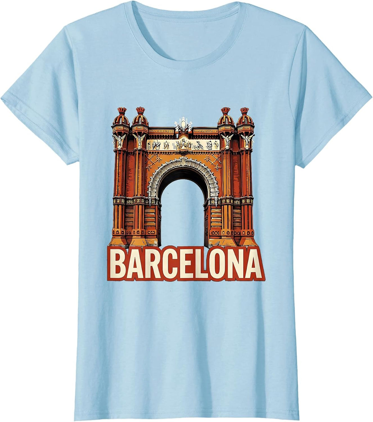 Women's Barcelona Linocut Spanish Heritage Souvenir National Pride T-Shirt - Baby Blue