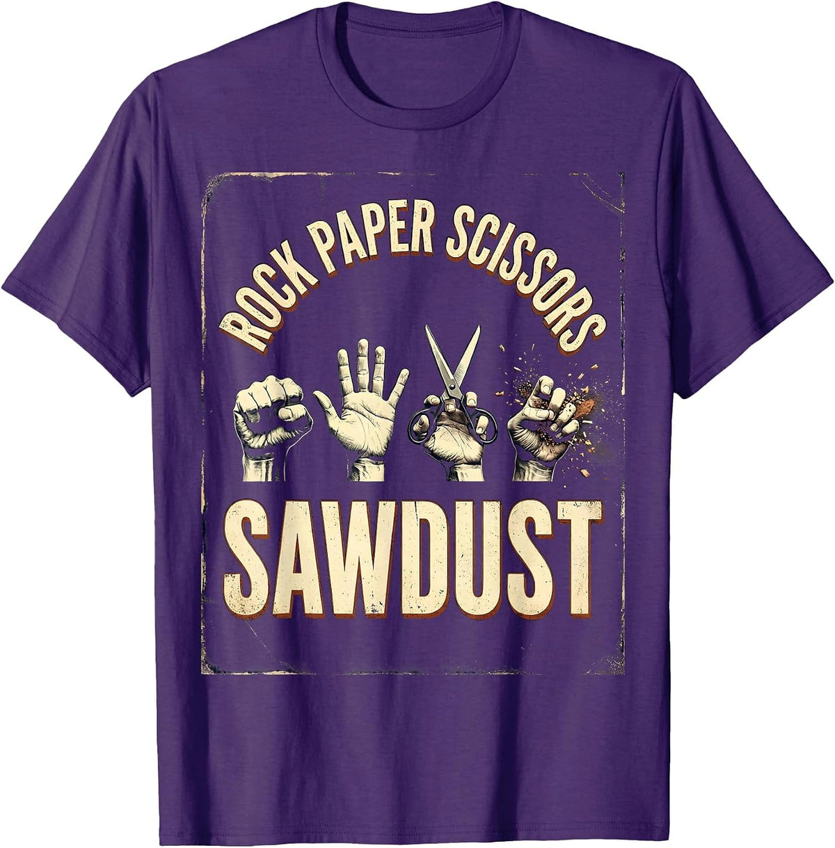 Rock Paper Scissors Sawdust Vintage Woodworker Carpenter T-Shirt - Purple