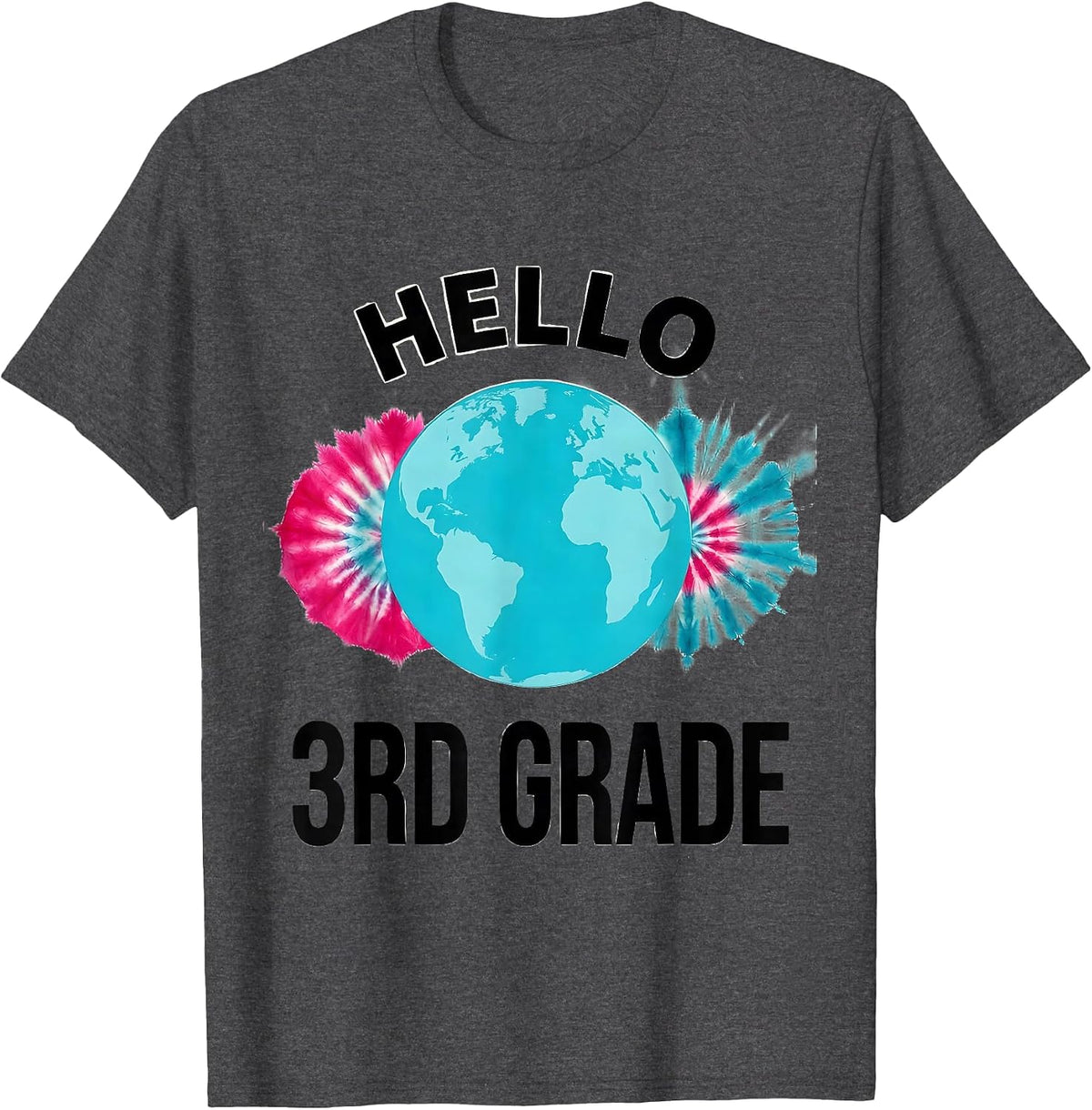 Men's Hello 3rd Grade Tie Dye Back to School Grade Level Team T-Shirt - Dark Heather Grey