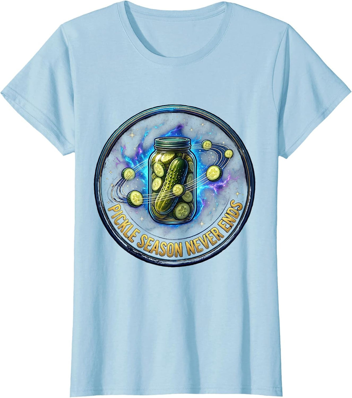 Women's Pickle Season Never Ends Funny Pickle Design T-Shirt - Baby Blue
