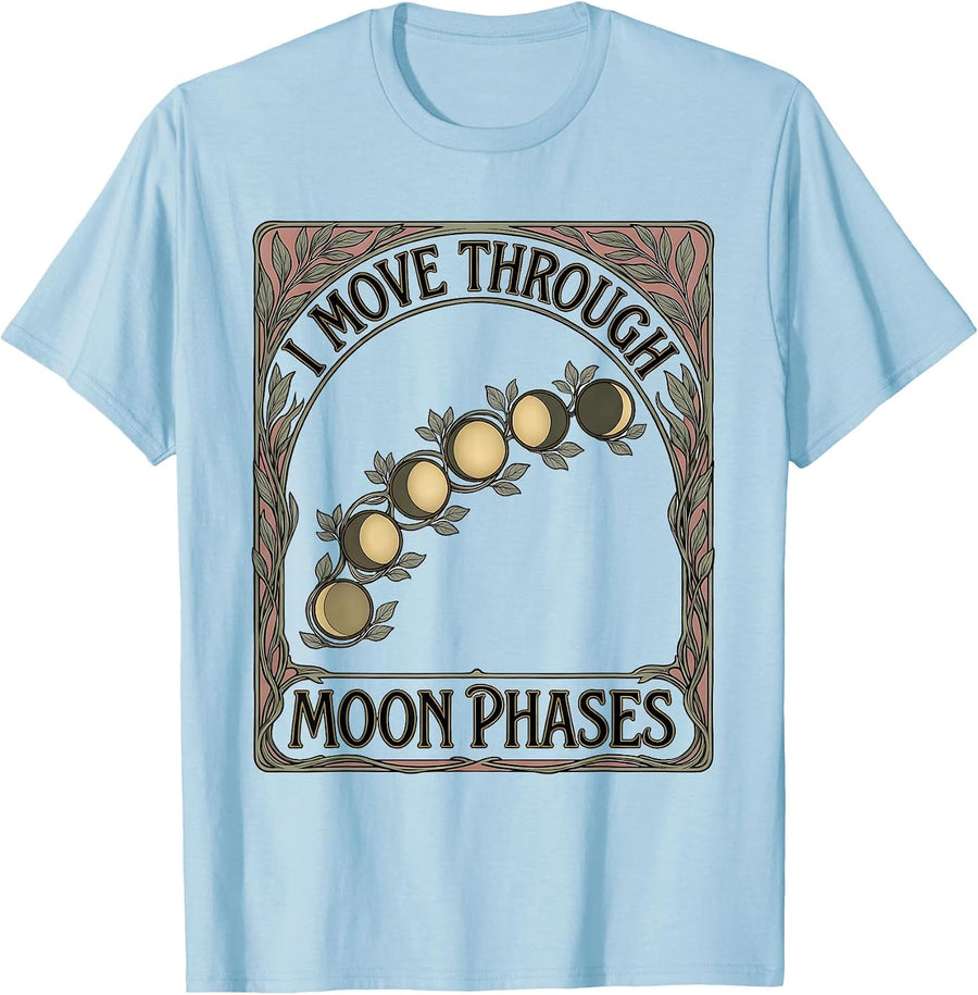 Men's I Move Through Moon Phases Art Nouveau Mystic Celestial T-Shirt - Baby Blue