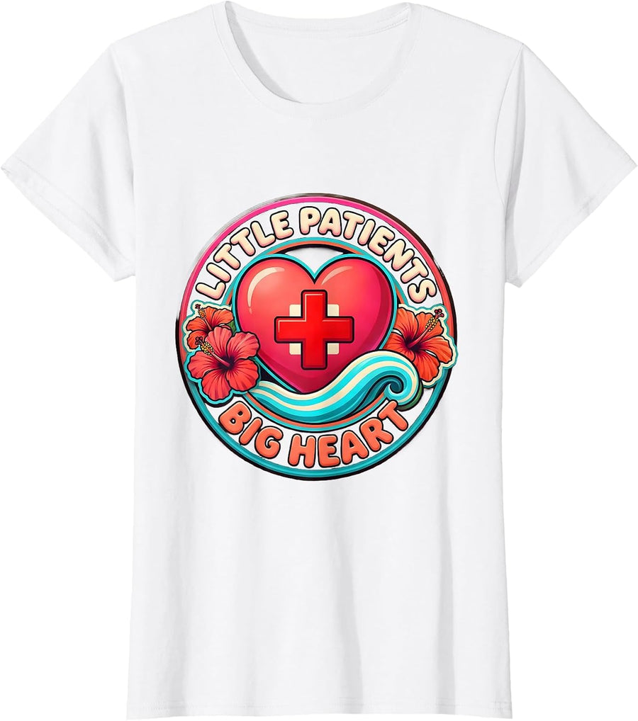 Women's Little Patients Big Heart School Nurse Design T-Shirt - White